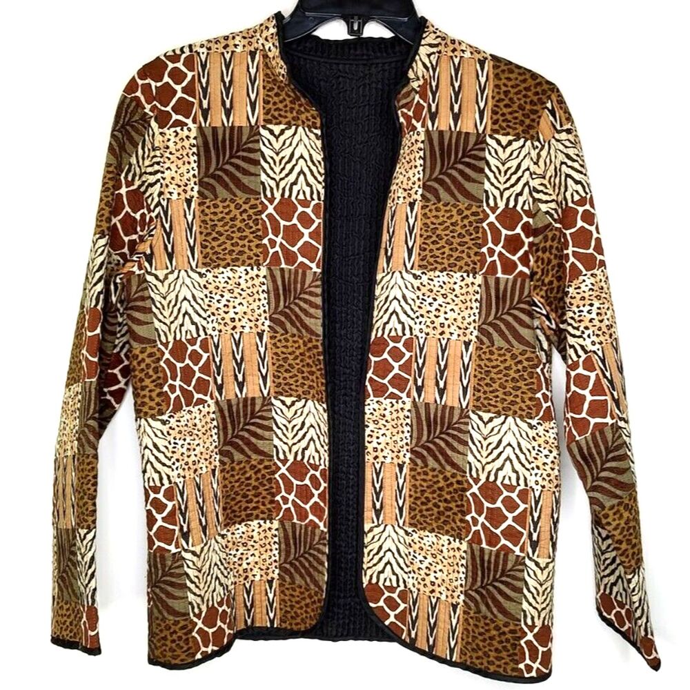 Vintage Blair Quilted Patchwork Safari Animal Print Open Jacket Blazer Size Med